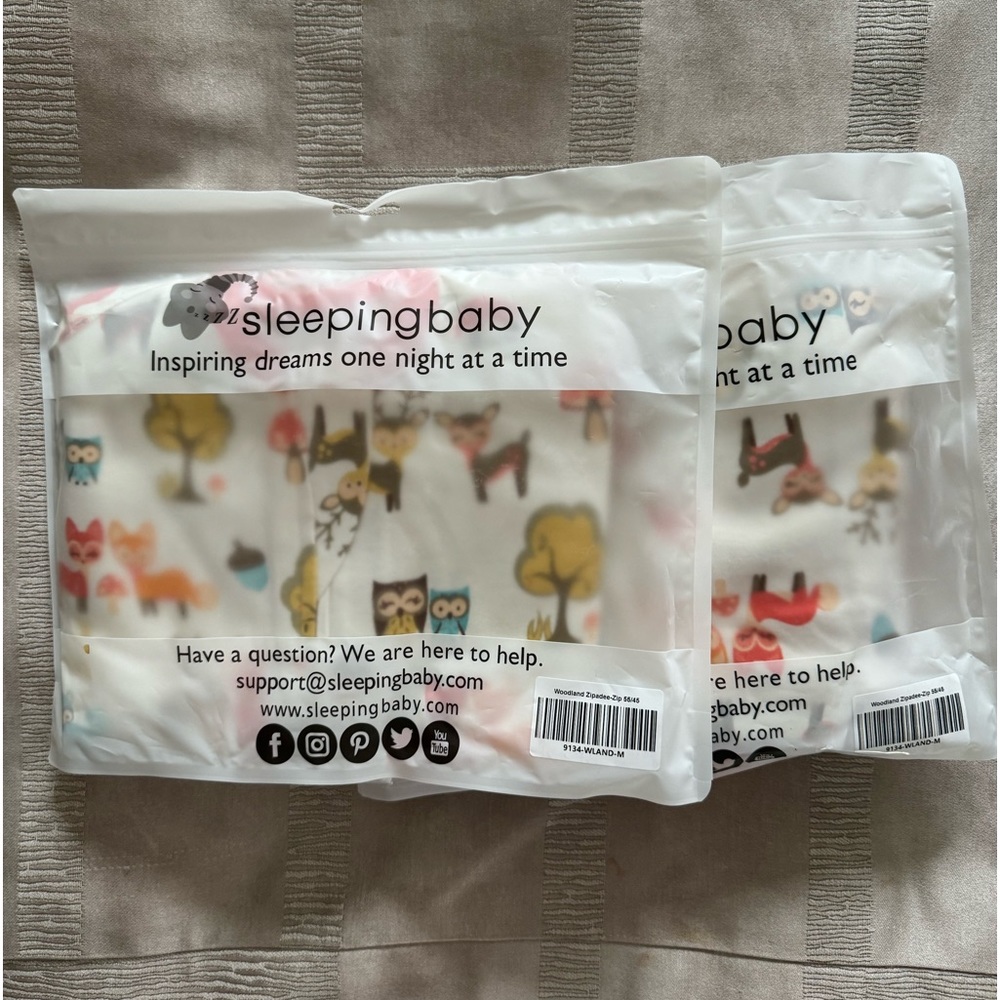 Pack of two 2 zipadee zip sleeping baby woodland pajamas size medium new